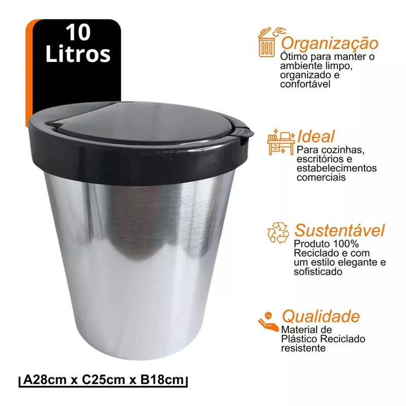 Lixeira de cozinha com tampa 10 litros